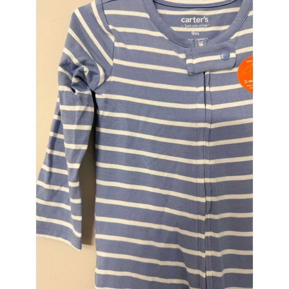 Carter's Sleeper Baby 9M Blue White Striped 2-Way‎ Zip Footed Pajamas NWT